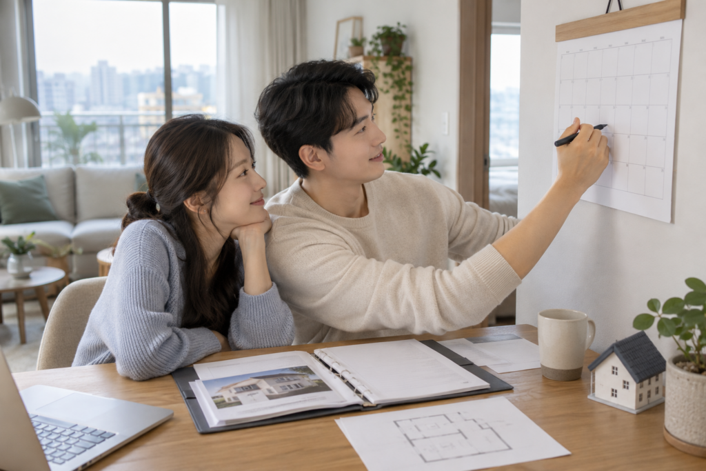 잔금일과 전입일, 은행 상담일을 달력에 표시하는 모습
