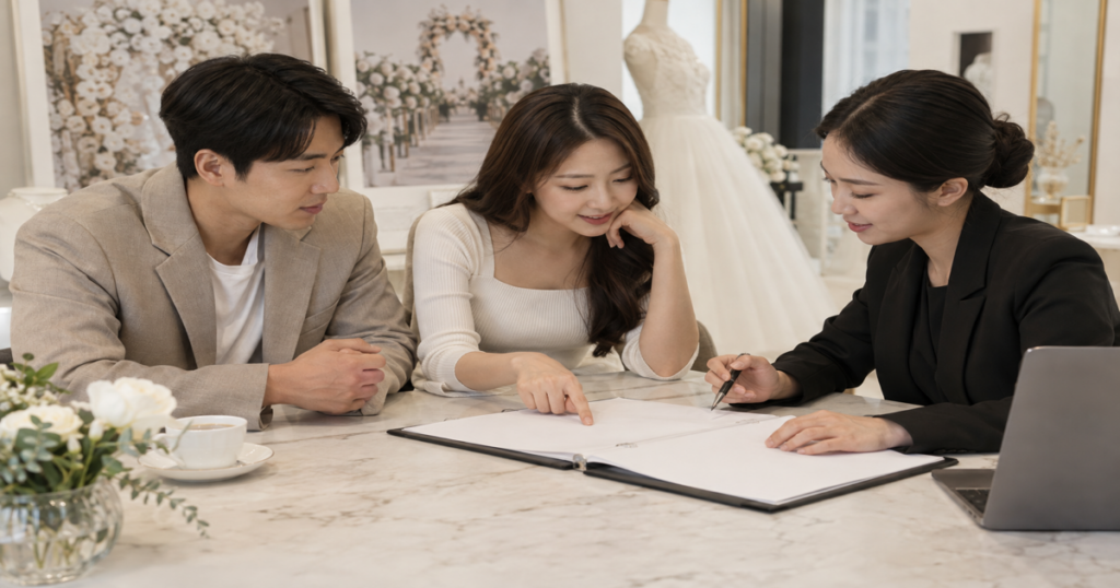 계약 상대와 결제 항목, 추가 옵션을 견적서에서 확인하는 모습